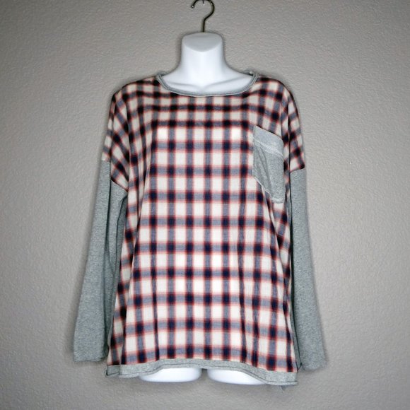 Easel Los Angeles Oversized Plaid long sleeve gray top/ t-shirt size Small - Picture 1 of 7